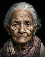 Elderly Portrait-Old aged person-Indian-Asian-Black background-Generative AI
