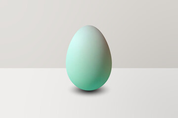 green Egg in front of a white wall and on a white floor