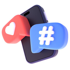 Social Media in 3d render for graphic asset web presentation or other 