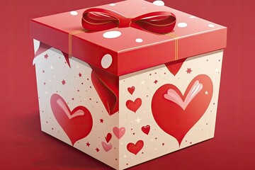 Valentine's Day gift box with a crimson background. Generative AI