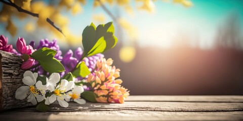 Naklejka na ściany i meble Beautiful floral spring banner for Mother's day, 8 March. Generative AI