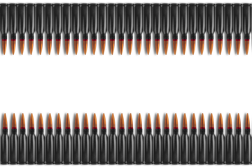 Bullets on white banner background. Cartridges for machine guns.