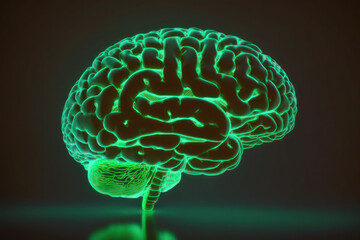 human brain. glowing green lines. neural connections. artificial intelligence, cyberspace. AI Generative