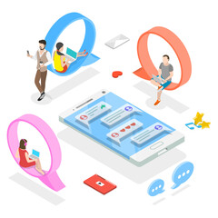 Social media network flat isometric .