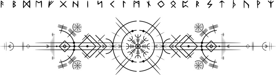 Vikinger - alte Runen, Kompass und Symbole - Vikingertattoo