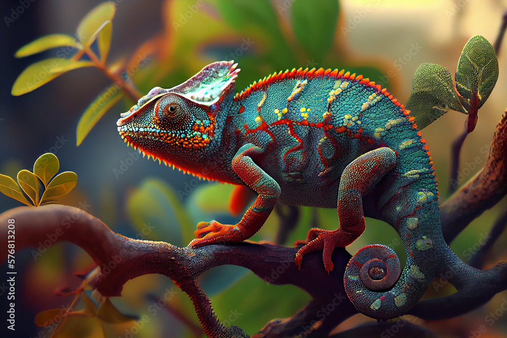 Poster chameleon on a branch