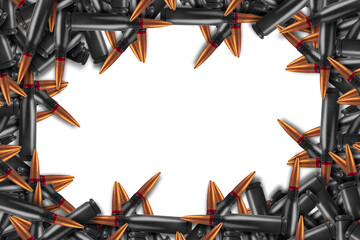 Bullets on white banner background. Cartridges for machine guns.