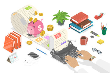 3D Isometric Flat  Conceptual Illustration of How to Monetize a Blog