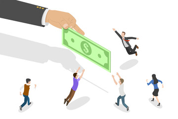 3D Isometric Flat  Conceptual Illustration of Chasing Money.