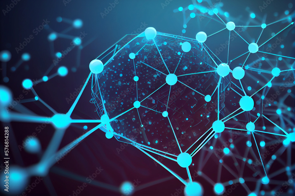 Aufkleber blockchain network - abstract connected dots on bright blue background. internet connection, abstrac