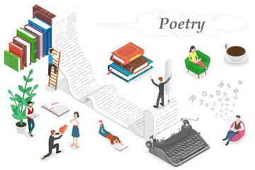 3D Isometric Flat  Conceptual Illustration of Poetry