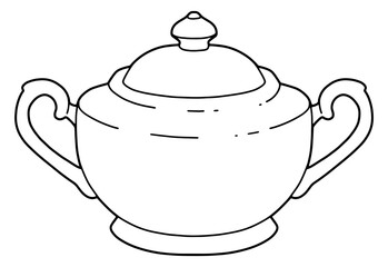 Coloring page. Sugar bowl. Black line. Hand drawing picture.
