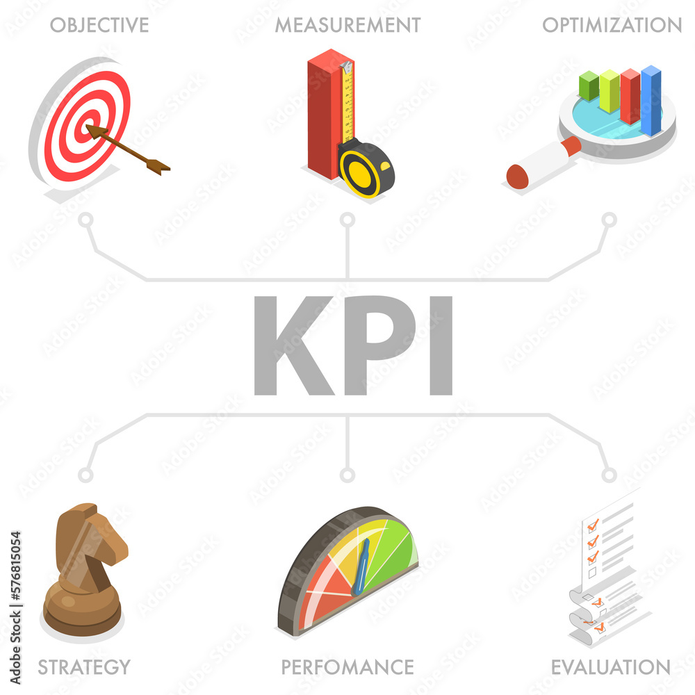 Poster 3d conceptual illustration of kpi - key performance indicator.