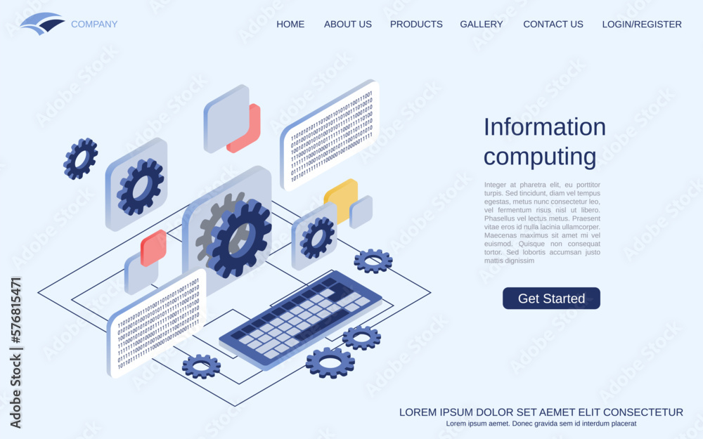Poster information computing, data processing flat 3d isometric vector concept illustration