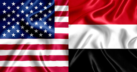 Obraz premium USA and Yemen flag silk