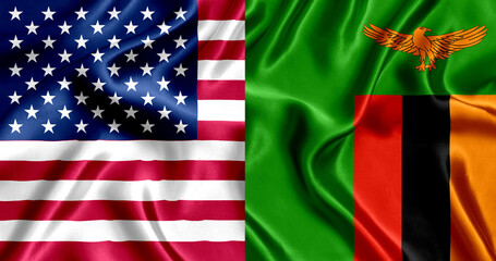 USA and Zambia flag silk