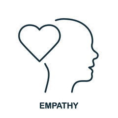 Empathy, Passion, Sympathy Feeling Line Icon. Human Head and Heart Shape Linear Pictogram. Kindness Emotion Outline Sign. Intellectual Process Symbol. Editable Stroke. Isolated Vector Illustration