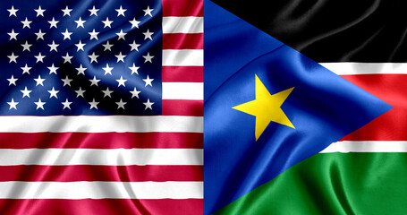 USA and South_Sudan flag silk