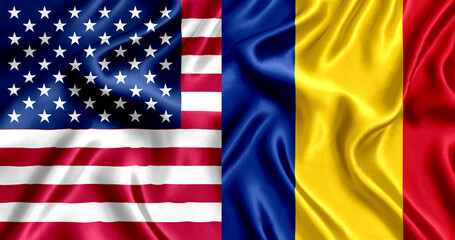 Obraz premium USA and Romania flag silk