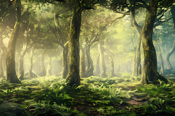 tropical forest with lots of vegetation illustration