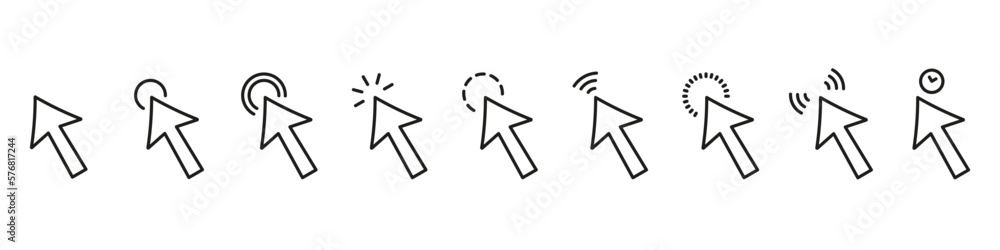 Poster mouse pointer line icon. computer cursor arrow linear pictogram. digital web point for website outli