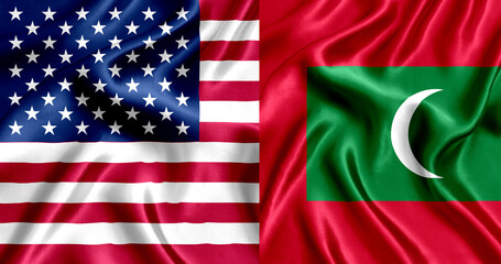 USA and Maldives flag silk