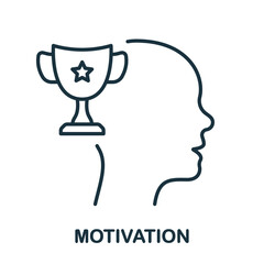 Human Head and Trophy Cup Person Improvement Line Icon. Motivation in Sport Linear Pictogram. Motivating Symbol. Incentive to Development Outline Sign. Editable Stroke. Isolated Vector Illustration