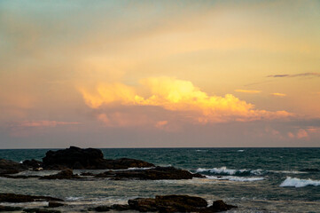 Beautiful tropical sunset on the sandy coast