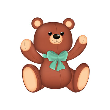 Ilustracion vectorial de juguete, osito de peluche con lazo azul. Dise&ntilde;o png 300 dpi