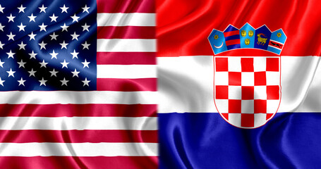 USA and Croatia flag silk