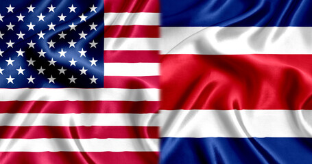 USA and Costa_Rica flag silk