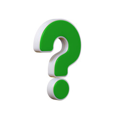 Green question mark with white stroke. Isolated on a transparent background. 3d render