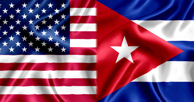 USA and Cuba flag silk