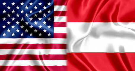 Fototapeta premium USA and Austria flag silk