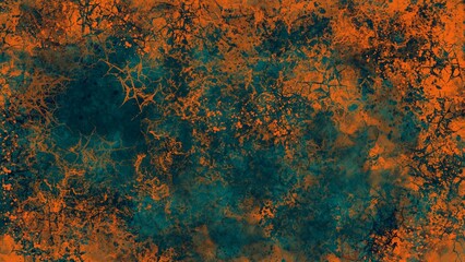 Drawn spotted decorative turquoise orange abstraction with a grunge texture.