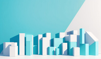 Fototapeta premium Minimal scene with podium and abstract background. Pastel blue and white colors scene. Trendy designs for social media banners, promotion, cosmetic product show. Geometric shapes interior.