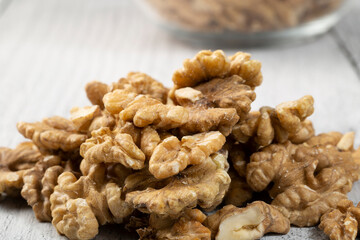 Walnut on the table.Proper nutrition.Natural nutrition.