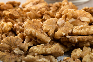 Walnut on the table.Proper nutrition.Natural nutrition.