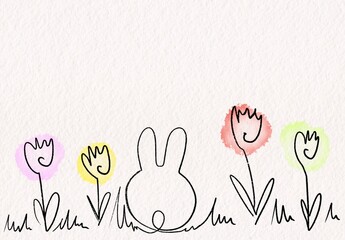 Bunny Easter Line Art Watercolor