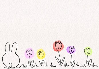 Spring Bunny Watercolor Line Art