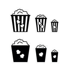 Popcorn Box icons set, various sizes of popcorn boxes.