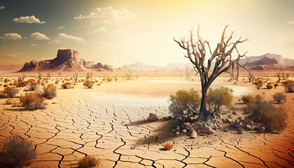 tree in the desert hot summer