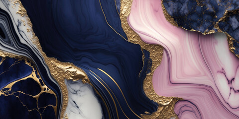 Deep blue and pink marbling with golden veins, Generative AI - 576822015