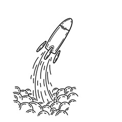 Rocket launch hand drawn style vector illustration.