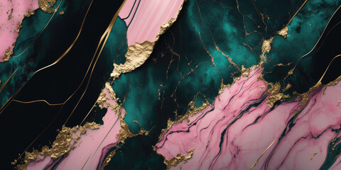 Pink marble and malachite with golden veins, Generative AI - 576822027