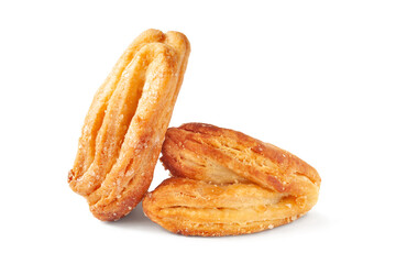 Biscuit isolated on white. Cookies sprinkled with sugar. Crispy soft baked goods