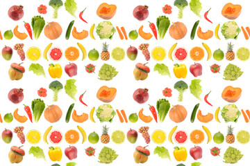 Fruit vegetable seamless pattern isolated on white