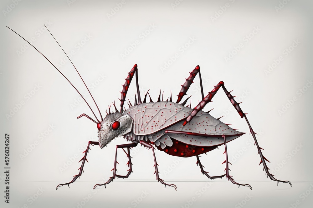 Poster nymph assassin bug, also called a wheel bug, waiting for prey in a garden. as it matures, it develop