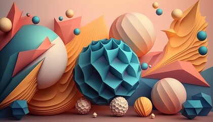 Abstract background with different geometric patterns. Gradient, all colors of the rainbow, very detailed. Generative art.