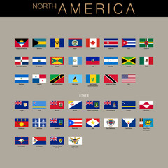 NORTH AMERICA set of official national flags of the world and other territories. Alphabetical order. Vector design illustration